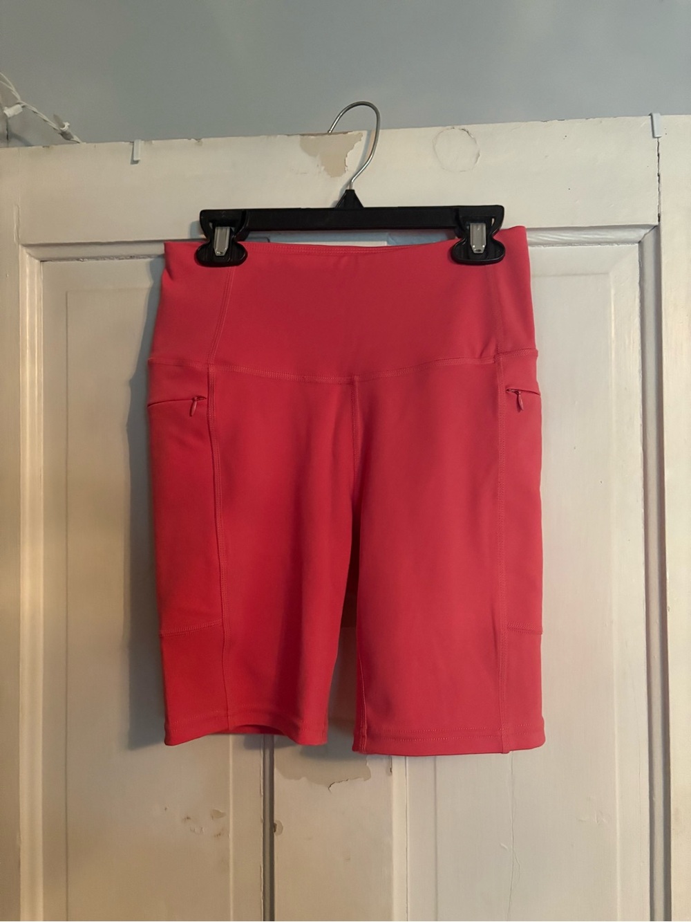 Nicole Miller Sport Coral-Pink Bike Shorts with Side Zip Pockets